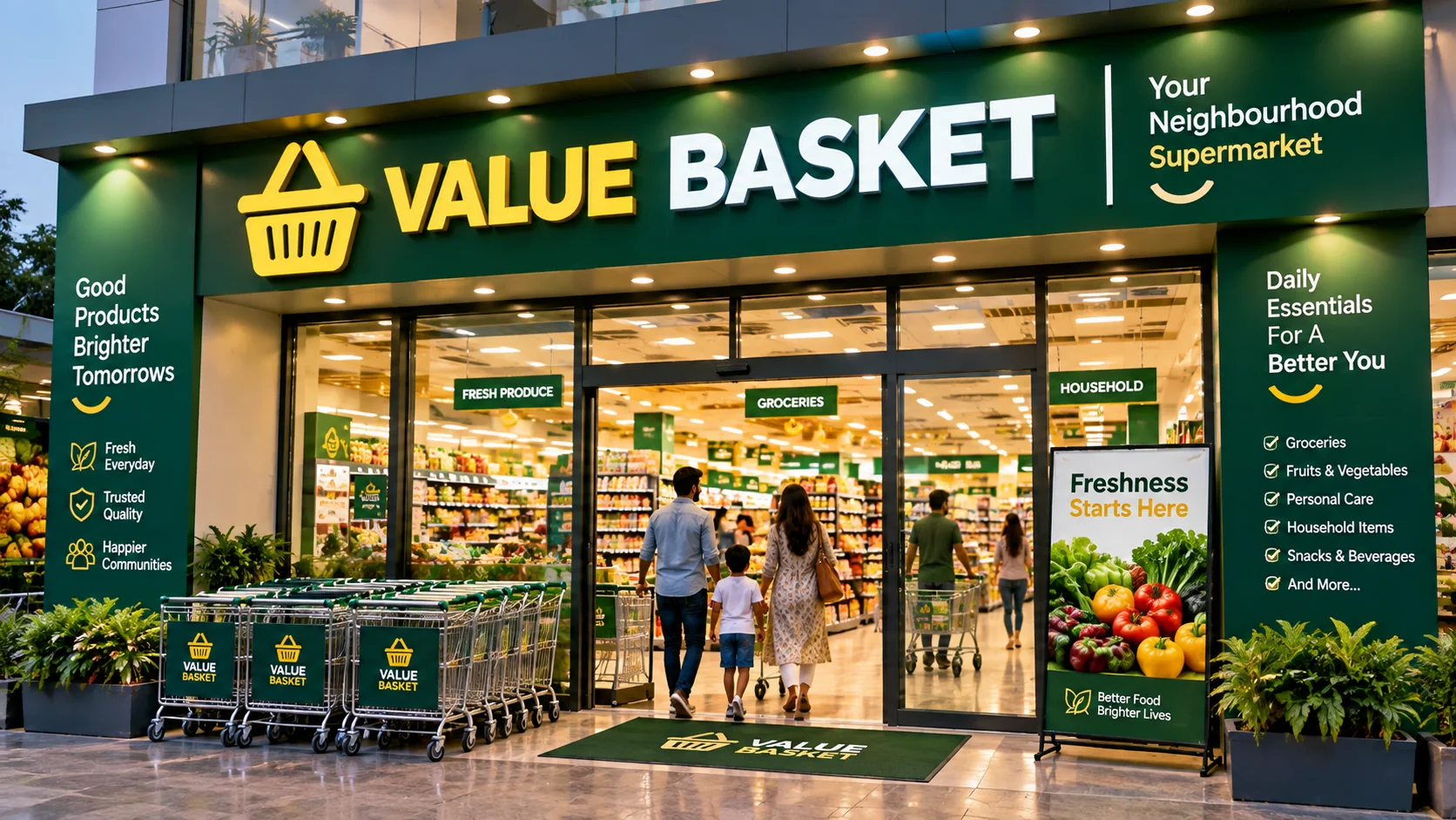 Value Basket supermarket storefront for a franchise business