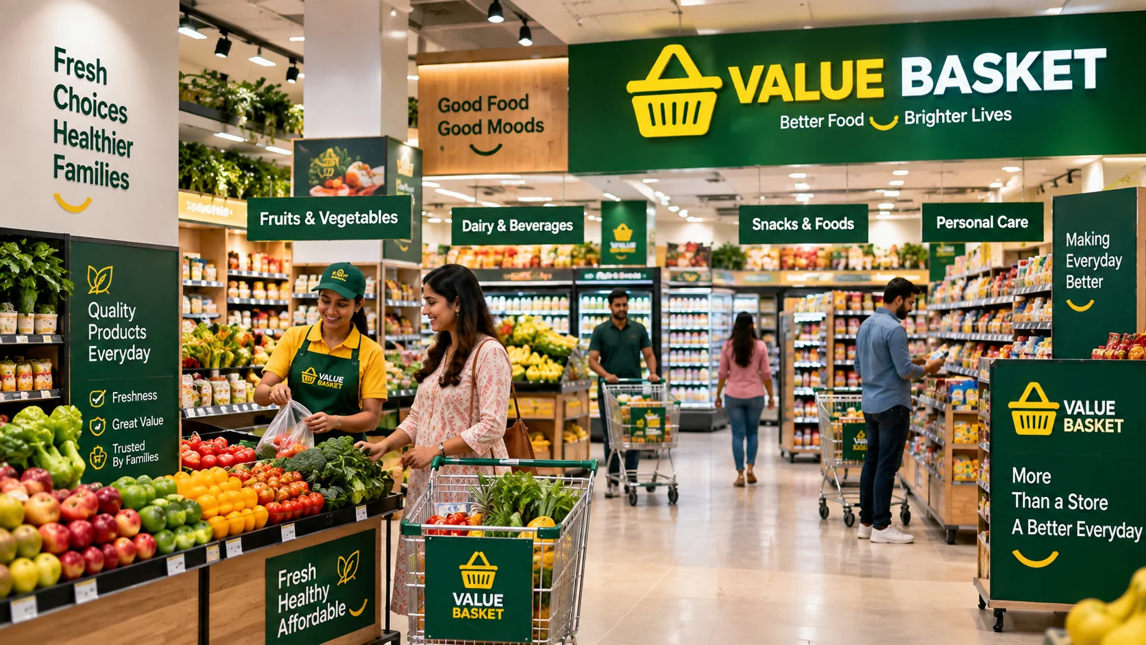 Value Basket organized supermarket store interior